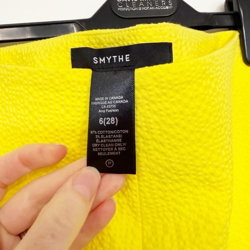 Smythe Seersucker Wide-Leg Gaucho Pants Neon Yellow - Picture 4 of 5